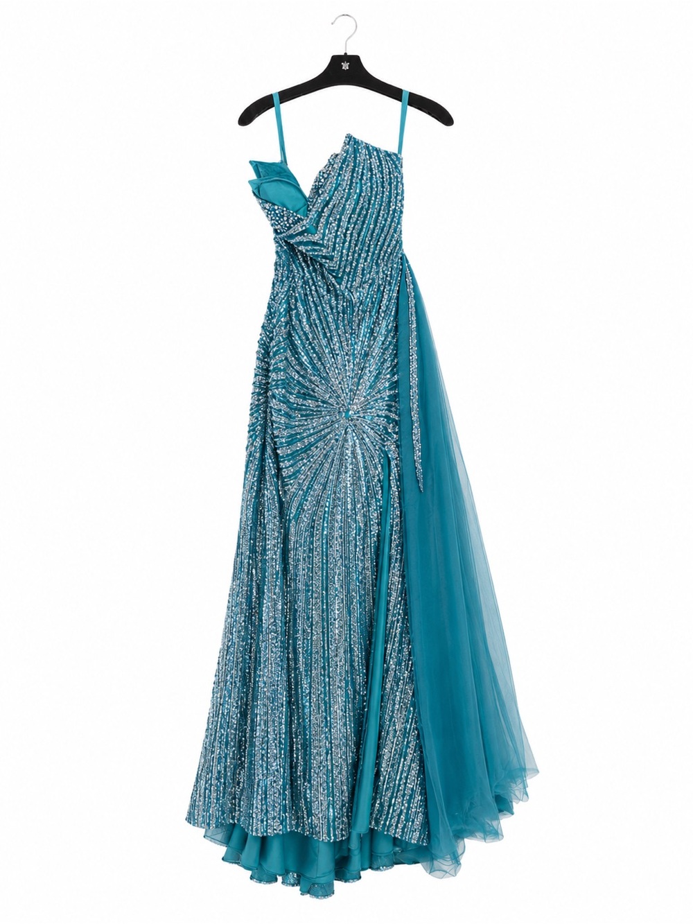 Catwalk 50259 Teal Sequin One-Shoulder Evening Gown